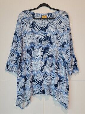 Ruby Rd Blue Geometric Sharkbite Tunic Top XL
